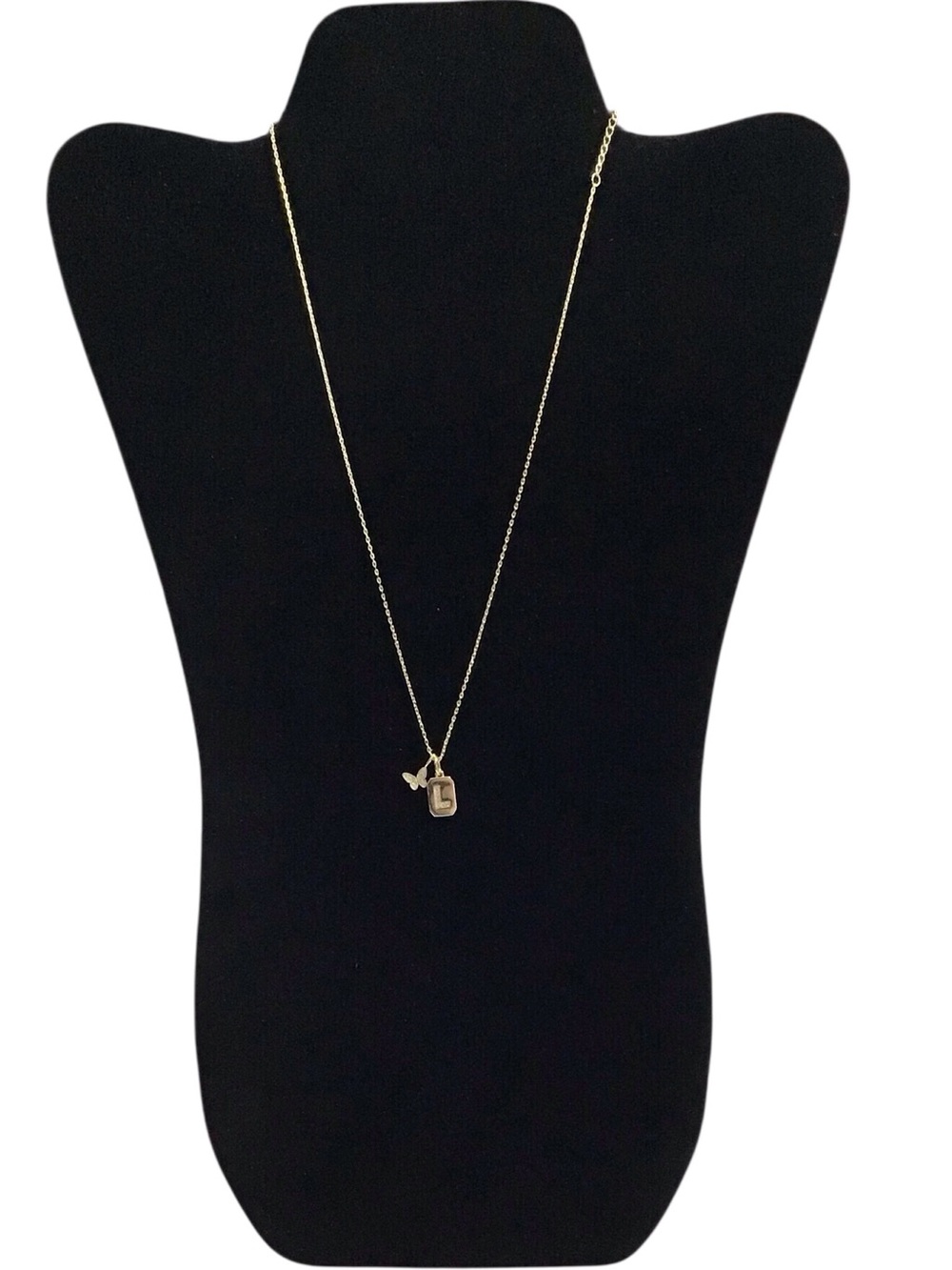 Gold Initial L Butterfly Charm Necklace Clear Stones Fashion Jewelry